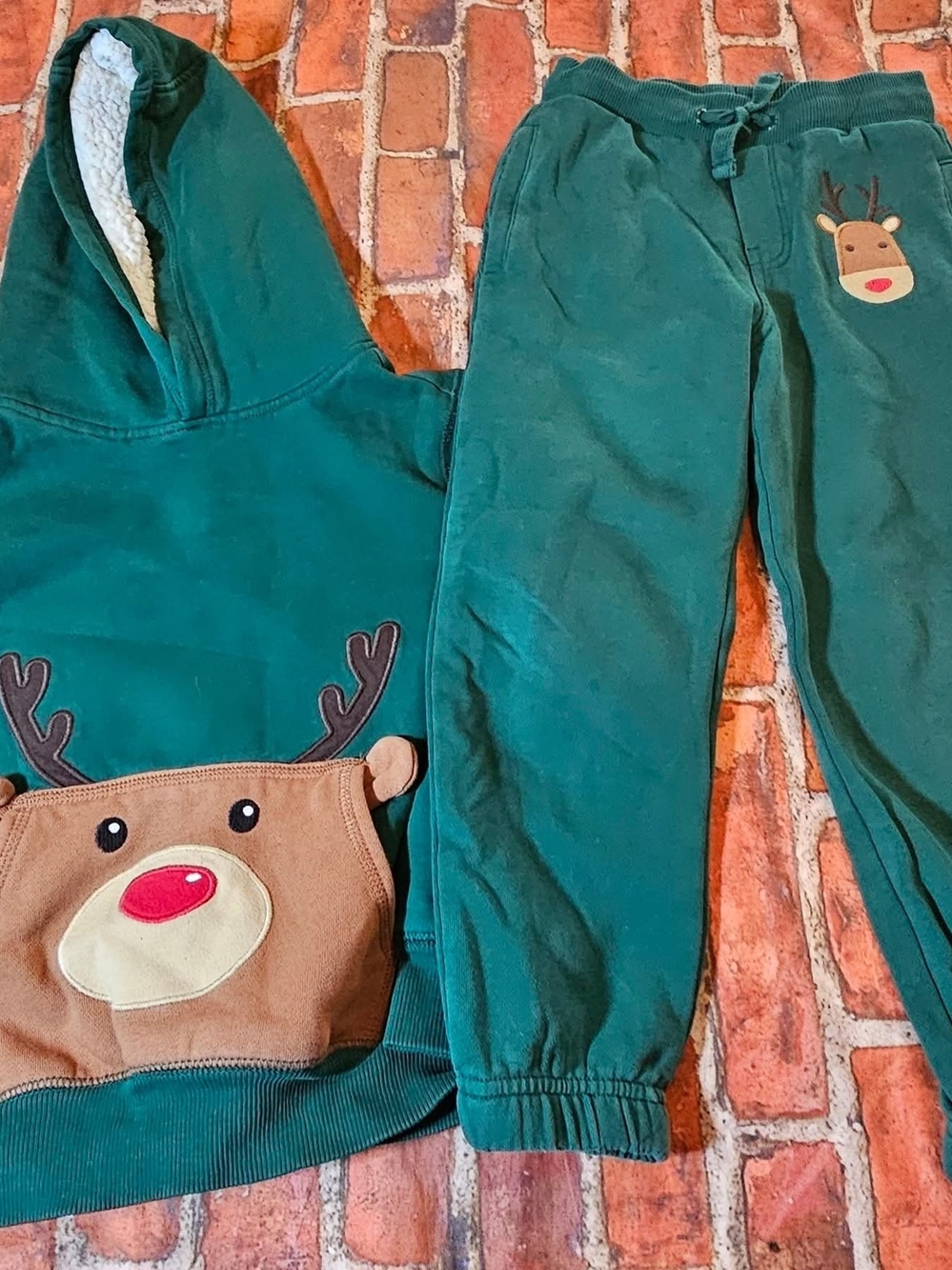 Gymboree Christmas Cabin Boys Reindeer Hoodie & Joggers Sz 6 Green Outfit Set